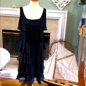 Patra Black silk layered tears dress with black beading.